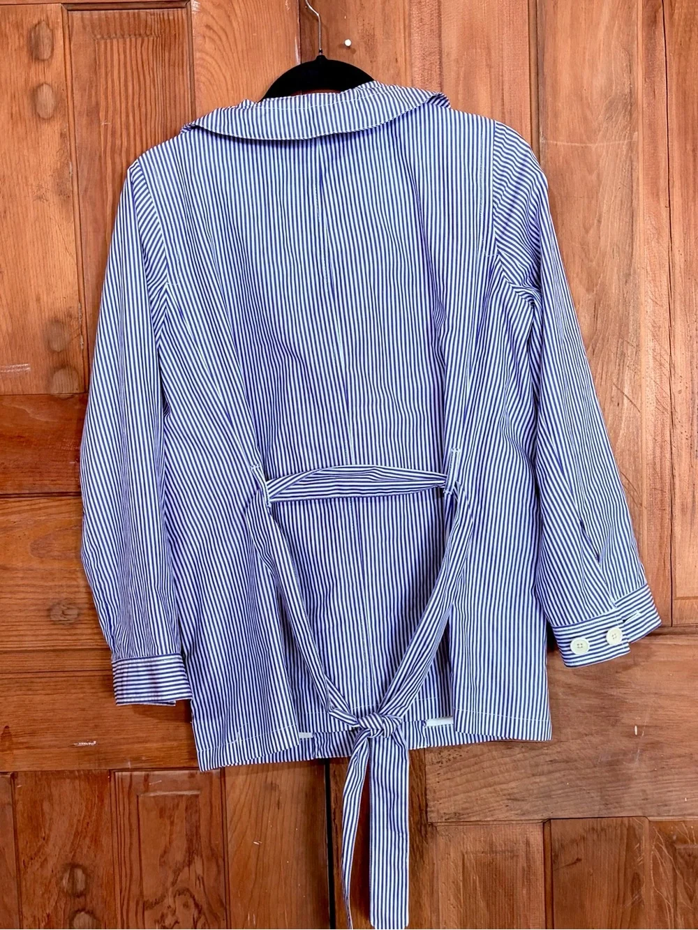 Title J.Crew – Blue White Striped Utility Anorak Jacket Tie Waist – Sz. PM